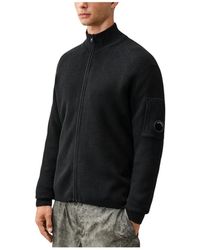 C.P. Company - Truien & Vesten ,Zwart ,Katoen Waffle Knit Cotton Zip Lens Cardigan - Lyst