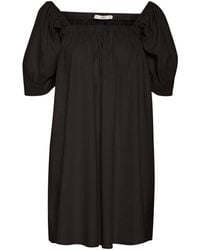Gestuz - Kleedjes ,Zwart ,Linnen Zwarte Linnen Jurk Met Volant - Lyst