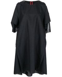 Maison Margiela - Kleedjes ,Zwart ,Wol Zwarte Midi Jurk Met Mohair En Wol - Lyst