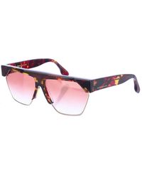 Victoria Beckham - Rechthoekige Acetaat Zonnebril Met Havana Blauw Montuur En Bruine Verloopglazen - Lyst