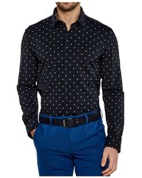 HUGO - Overhemden ,Blauw ,Blauw Micro-Patroon Overhemd - Lyst