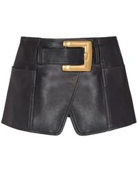 Balmain - Rokken ,Zwart ,Leer Leren Mini-Rok Met Riem - Lyst