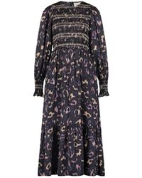 FABIENNE CHAPOT - Kleedjes ,Zwart ,Midi-Jurk Met Dierenprint En Ruches - Lyst