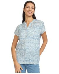 2-Biz - Blaue Bluse Mit V-Ausschnitt Und Kurzen Ärmeln - Lyst