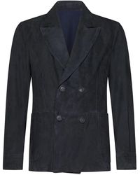 Franzese Collection - Jassen ,Blauw ,Leer Blauwe Double-Breasted Blazer Op Maat - Lyst