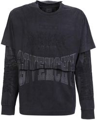 Givenchy - Hoodies & Sweatvesten ,Zwart ,Katoen Zwart Overlay T-Shirt Met Logo Print - Lyst