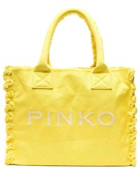 Pinko - Gelbe canvas strand einkaufstasche - Lyst