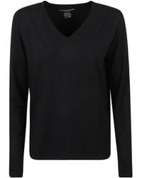 Majestic Filatures - Schwarzes v-ausschnitt t-shirt mit langen ärmeln - Lyst