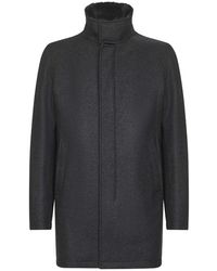 Herno - Jassen ,Zwart ,Wol Grijze Wollen Jas Met Nep Bont Kraag - Lyst