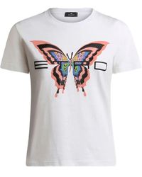 Etro - Tops ,Wit ,Katoen Vlinderprint Katoenen T-Shirt Wit - Lyst