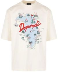 DSquared² - Losvallend T-Shirt Van Katoenen Jersey Met Grafische Print - Lyst