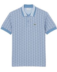 Lacoste - Tops ,Blauw ,Katoen Classic Fit Monogram Jacquard Polo Shirt - Lyst