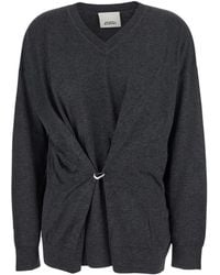 Isabel Marant - Truien & Vesten ,Grijs ,Grijze V-Hals Trui Met Ringdetail - Lyst