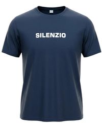 Aspesi - Tops ,Blauw T-Shirt Silenzio, Weißer Schriftzug Auf Blau - Lyst