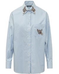 Dolce & Gabbana - Overhemden ,Blauw ,Long Sleeve Jewel-Embellished Shirt - Lyst