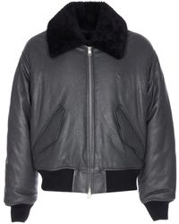 Ami Paris - Grijze Leren Bomberjack Met Shearling - Lyst