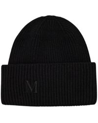 Max Mara - Accessoires ,Zwart ,Kasjmier Kasjmier Geribbelde Beanie Met Monogram Logo - Lyst
