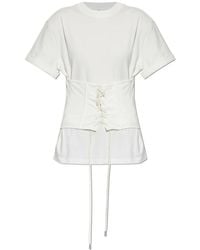 McQueen - Tops ,Wit ,Katoen T-Shirt Met Decoratieve Strikdetail - Lyst