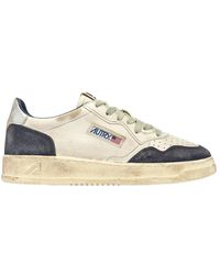 Autry - Vintage leder sneaker weiß blau silber - Lyst