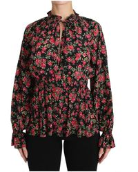 Dolce & Gabbana - Blouse Met Bloemenprint In Zwart Rozenprint - Lyst