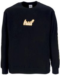 Huf - Hoodies & Sweatvesten ,Zwart ,Katoen Zwarte Crewneck Sweatshirt Met Cursief - Lyst