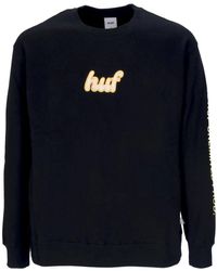 Huf - Hoodies & Sweatvesten ,Zwart ,Katoen Zwarte Crewneck Sweatshirt Met Cursief - Lyst