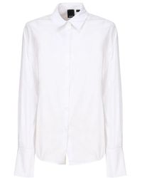 Pinko - Camisa blanca de corte acampanado con logo bordado - Lyst