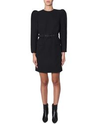 Givenchy - Kleedjes ,Zwart ,Wol Puffed Shoulder Belted Dress - Lyst