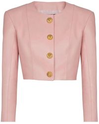 Balmain - Lange Mouwen Jas Van Lamshuid Met Knopen En Cropped Pasvorm - Lyst