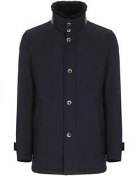 Herno - Structured Virgin Wool Coat With Plush Fur Collar - Lyst