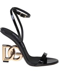 Dolce & Gabbana - Sandali in pelle verniciata nera con tacco dg - Lyst
