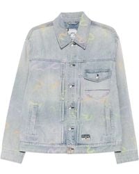 Evisu - Jassen ,Blauw ,Denim All-Over Seagull Jacquard Denim Jacket - Lyst