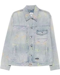 Evisu - Jassen ,Blauw ,Denim All-Over Seagull Jacquard Denim Jacket - Lyst