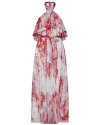 MSGM - Rosa halterneck-kleid mit künstlerischem blumenmuster - Lyst