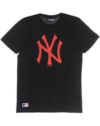 KTZ - Tops ,Zwart ,Katoen Yankees Logo Tee Zwart/Rood - Lyst