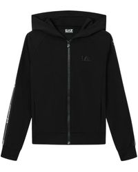 EA7 - Fitness ,Zwart ,Katoen Logo Series Katoenen Fleece Hooded Sweatshirt - Lyst