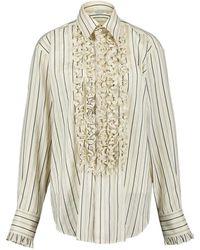 Stella McCartney - Gestreepte Zijden Overhemd Met Ruchedetails - Lyst