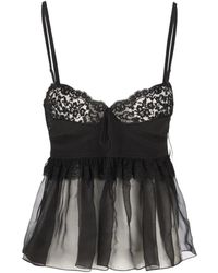 Chloé - Nachtkleding ,Zwart ,Katoen Lingerie Top Met Smalle Bandjes - Lyst