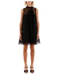 RED Valentino Tulle Mini Dress With Floral Embroidery - Zwart