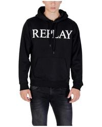 Replay - Zwarte Hoodie Met Printontwerp - Lyst