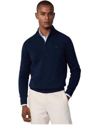 Hackett - Truien & Vesten ,Blauw ,Wol Lambswool Half-Zip Jumper - Lyst