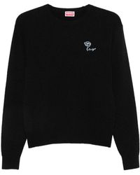 KENZO - Truien & Vesten ,Zwart ,Katoen Tulip Logo-Geborduurde Ribgebreide Katoenen Trui - Lyst