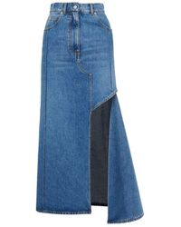 McQueen - Denim baumwolle blauer rock mit frontschlitz - Lyst