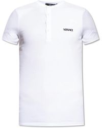 Versace - Tops ,Wit ,Katoen Ondergoed T-Shirt Met Geborduurd Logo - Lyst