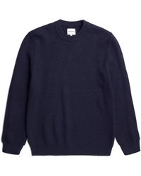 Norse Projects - Truien & Vesten ,Blauw ,Katoen Geribbelde Sweater Met Ronde Hals - Lyst
