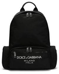 Dolce & Gabbana - Schwarzer nylon-glatter rucksack,schwarzer rucksack mit druck und logo - Lyst