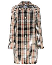 Burberry - R karierte knopfleiste regenmantel - Lyst