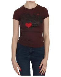Exte - Tops ,Bruin ,Katoen Bruin Hearts Print Korte Mouw Blouse - Lyst