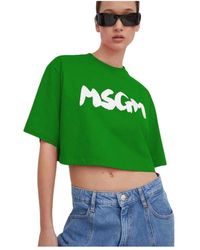MSGM - Tops ,Groen ,Katoen Groene Katoenen T-Shirt Voor Vrouwen - Lyst