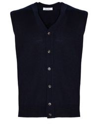 Kangra - Truien & Vesten ,Blauw ,Wol Blauw Wol V-Hals Mouwloos Vest - Lyst